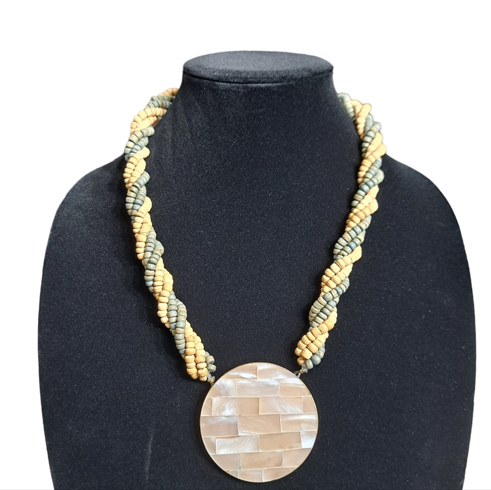 Vinatge Handmade Women's‎ Chunky Multistrand Boho Wooden Beads Necklace